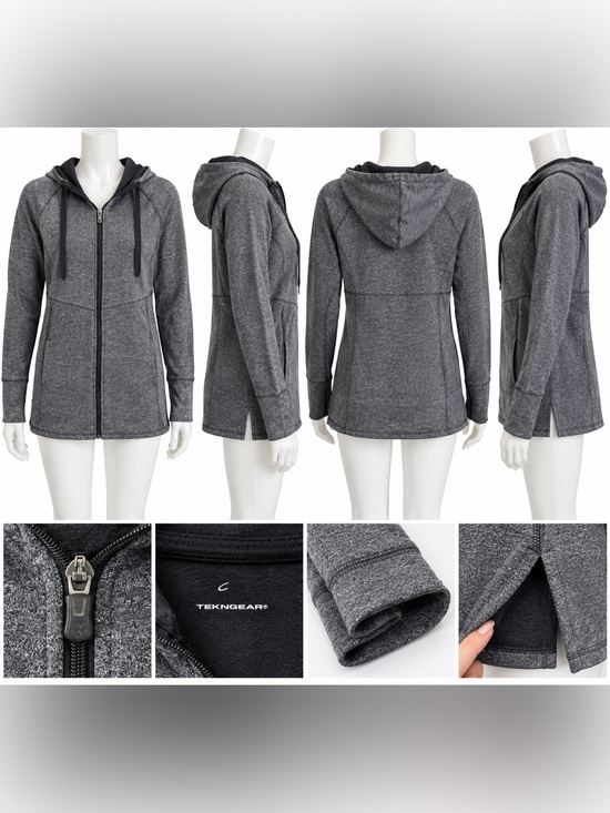 tek gear Tops - Tek Gear Women’s Gray Heathered Hooded Full-Zip Jacket – Cozy & Soft